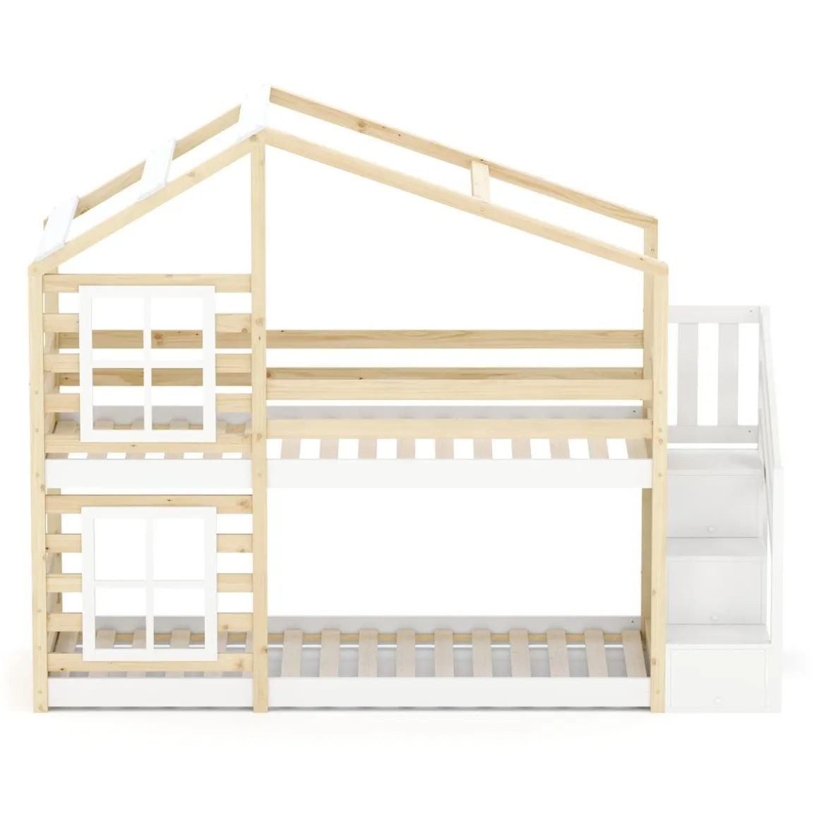 Etagenbett Hausbett DRYMOS 90 x 200 cm natur/weiss