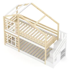 Etagenbett Hausbett DRYMOS 90 x 200 cm natur/weiss