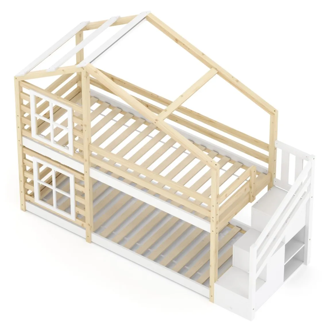 Etagenbett Hausbett DRYMOS 90 x 200 cm natur/weiss