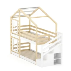 Etagenbett Hausbett DRYMOS 90 x 200 cm natur/weiss