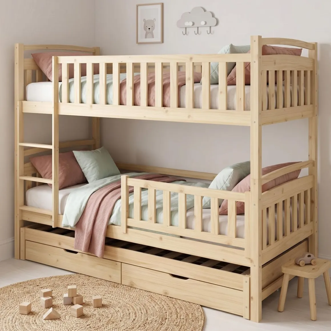 Etagenbett JULIETTE mit Ausziehfunktion 90 x 200 cm natur