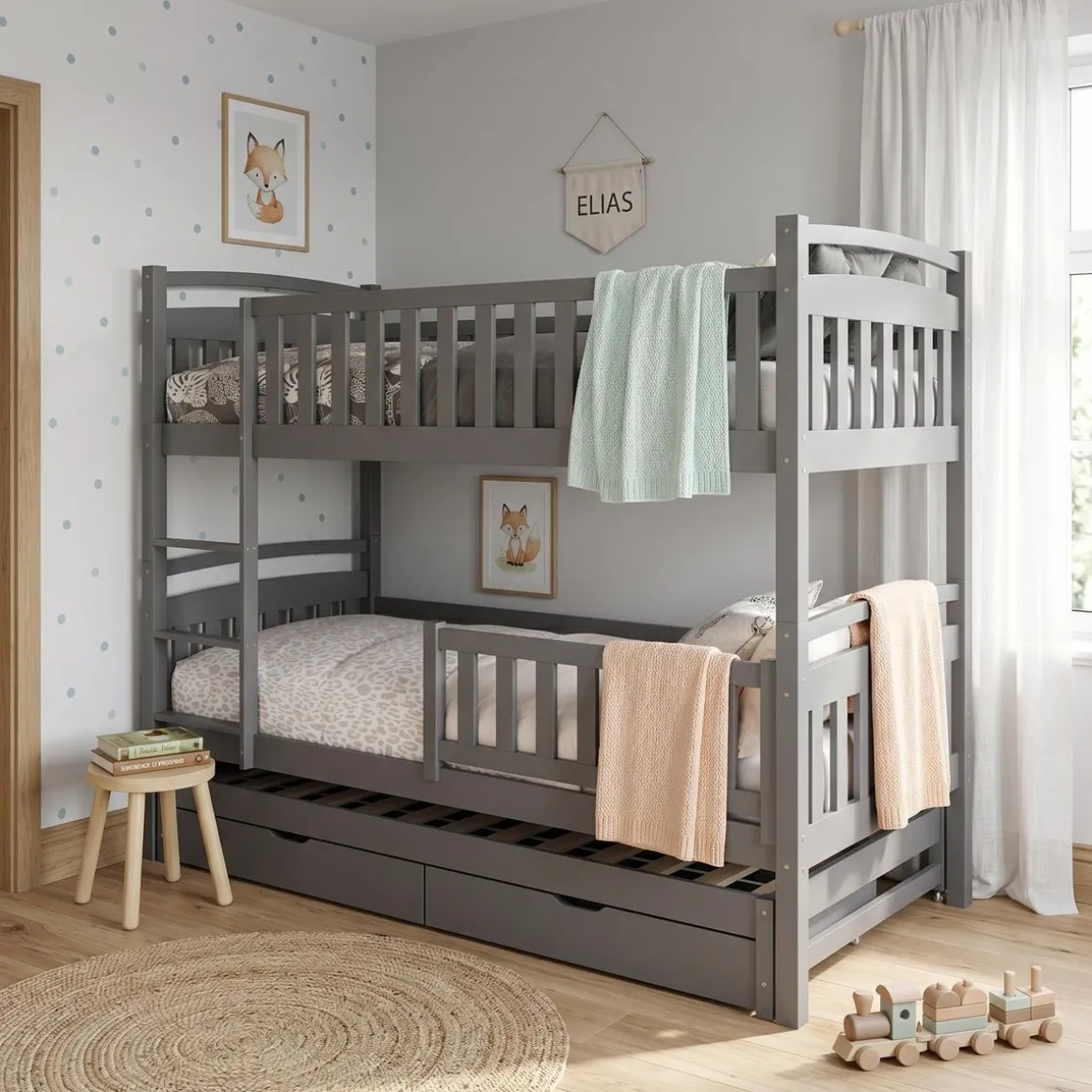 Etagenbett JULIETTE mit Ausziehfunktion 90 x 200 cm anthrazit