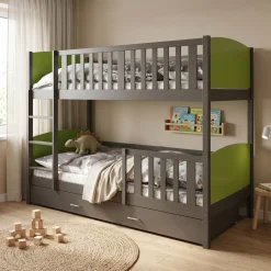 Etagenbett mit Stauraum JOHNNY 90 x 200 cm grün/grau
