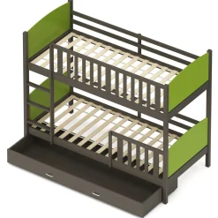 Etagenbett mit Stauraum JOHNNY 90 x 200 cm grün/grau