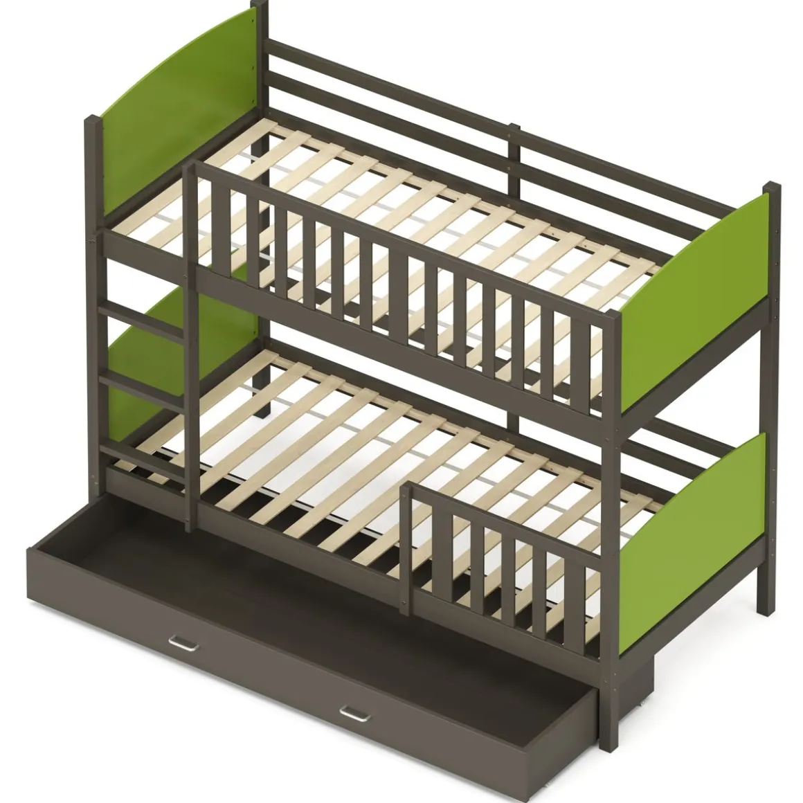 Etagenbett mit Stauraum JOHNNY 90 x 200 cm grün/grau