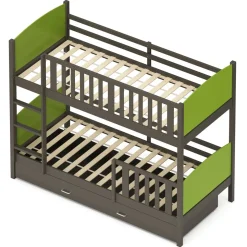Etagenbett mit Stauraum JOHNNY 90 x 200 cm grün/grau