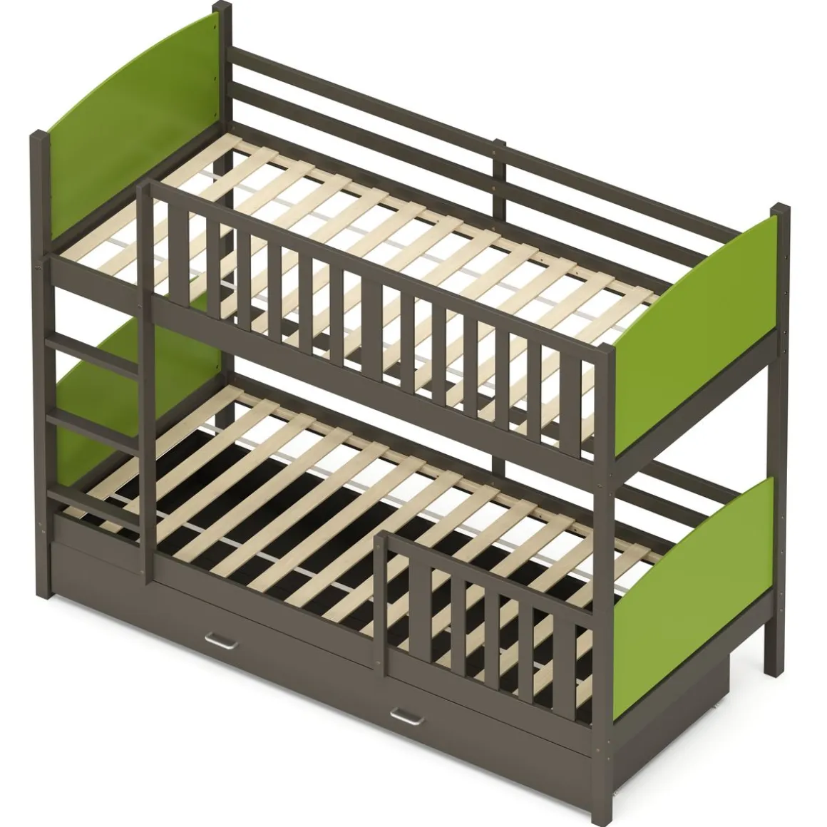 Etagenbett mit Stauraum JOHNNY 90 x 200 cm grün/grau