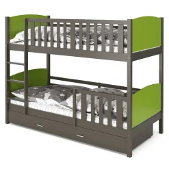 Etagenbett mit Stauraum JOHNNY 90 x 200 cm grün/grau
