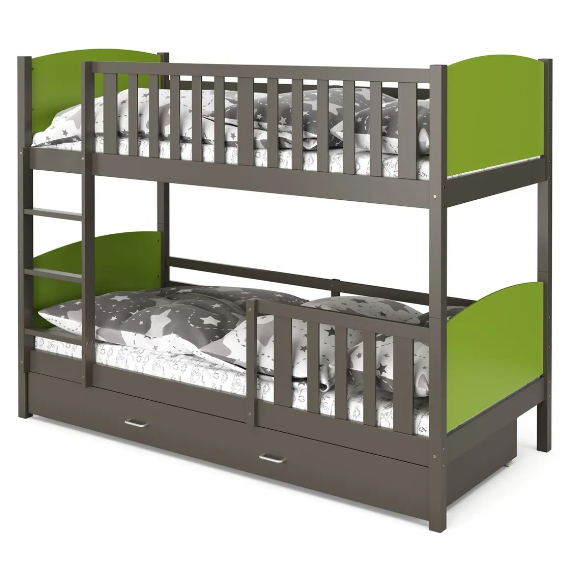 Etagenbett mit Stauraum JOHNNY 90 x 200 cm grün/grau