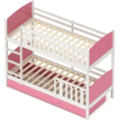 Etagenbett mit Stauraum JOHNNY 90 x 200 cm rosa/weiss
