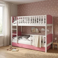 Etagenbett mit Stauraum JOHNNY 90 x 200 cm rosa/weiss