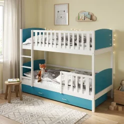 Etagenbett mit Stauraum JOHNNY 90 x 200 cm blau/weiss