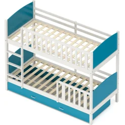 Etagenbett mit Stauraum JOHNNY 90 x 200 cm blau/weiss