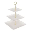 Etagere Keramik 3-stöckig weiss/gold