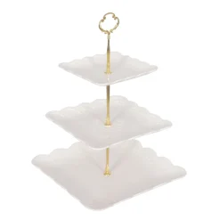 Etagere Keramik 3-stöckig weiss/gold