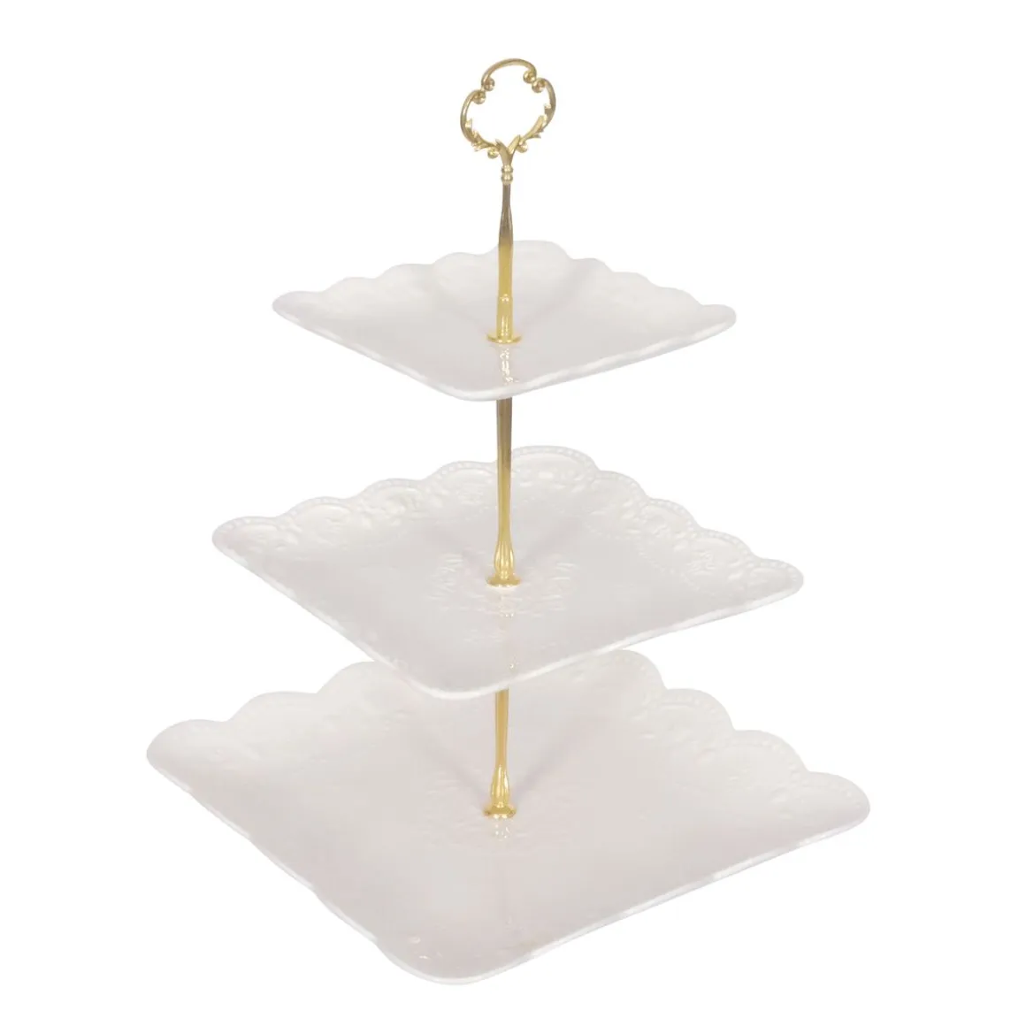 Etagere Keramik 3-stöckig weiss/gold