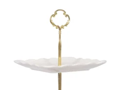 Etagere Keramik 3-stöckig weiss/gold