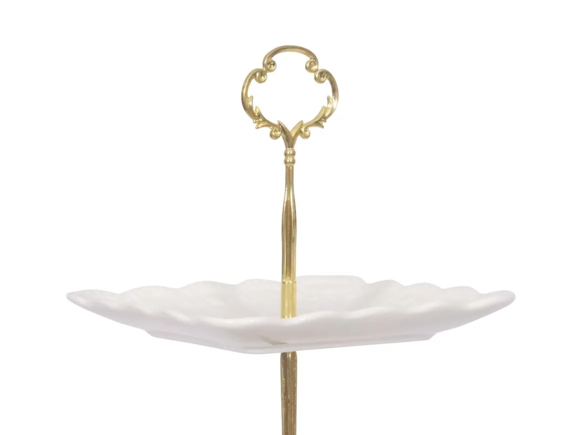 Etagere Keramik 3-stöckig weiss/gold