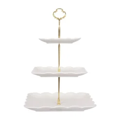 Etagere Keramik 3-stöckig weiss/gold