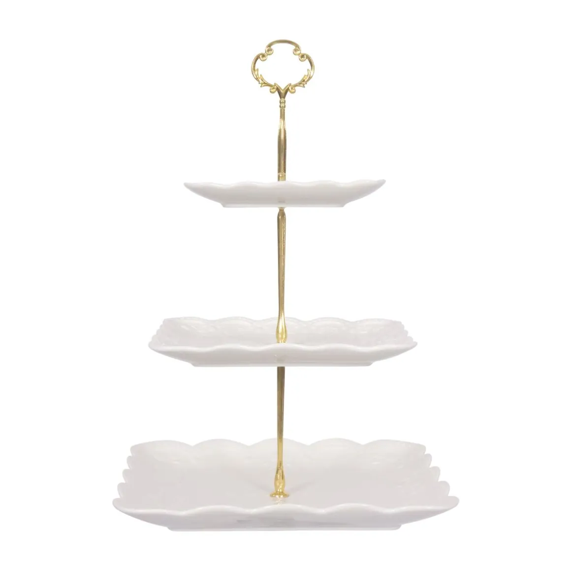 Etagere Keramik 3-stöckig weiss/gold