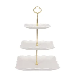 Etagere Keramik 3-stöckig weiss/gold