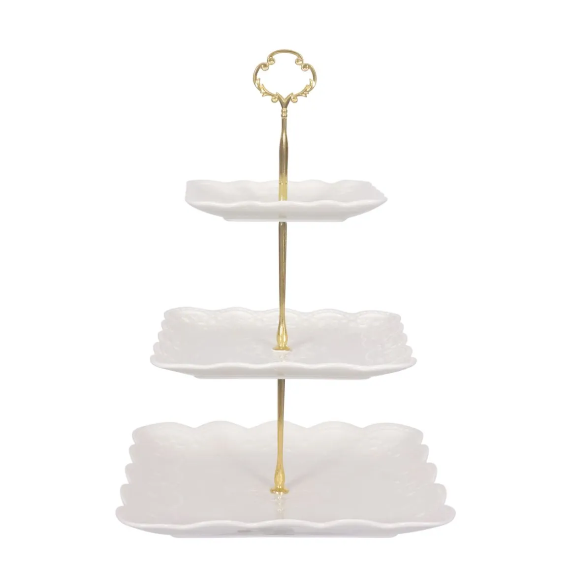 Etagere Keramik 3-stöckig weiss/gold