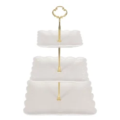 Etagere Keramik 3-stöckig weiss/gold