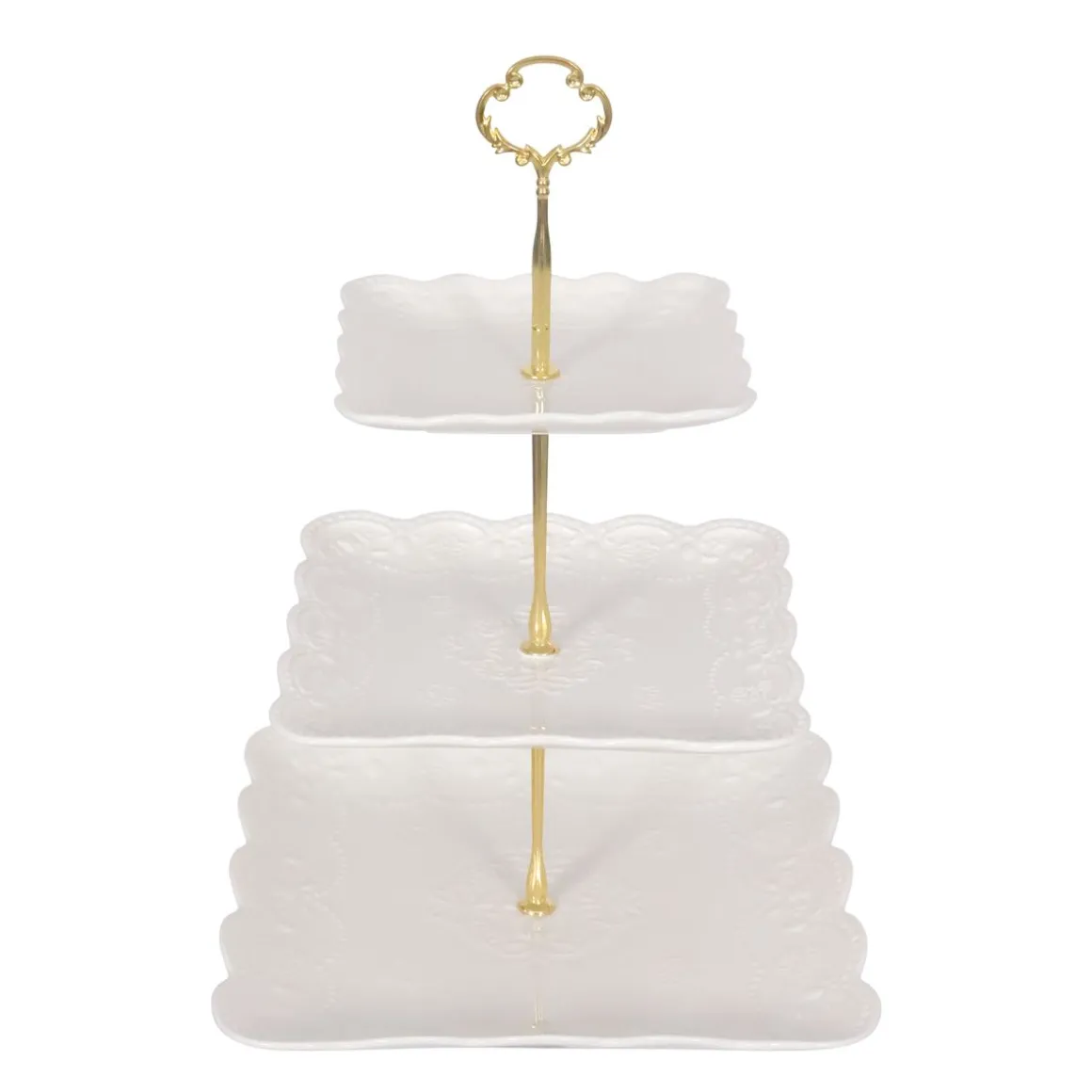 Etagere Keramik 3-stöckig weiss/gold