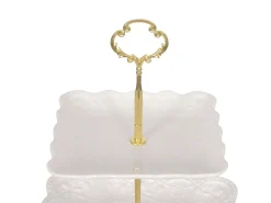 Etagere Keramik 3-stöckig weiss/gold