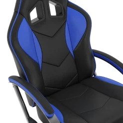 Fernsehsessel Leder mit Fusshocker blau/schwarz