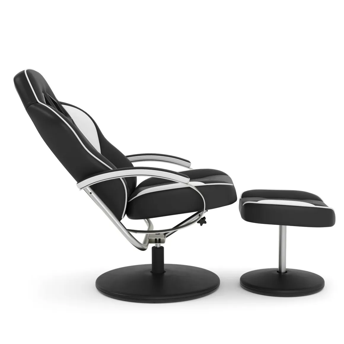 Fernsehsessel Leder mit Fusshocker weiss/schwarz