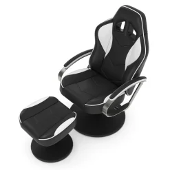Fernsehsessel Leder mit Fusshocker weiss/schwarz