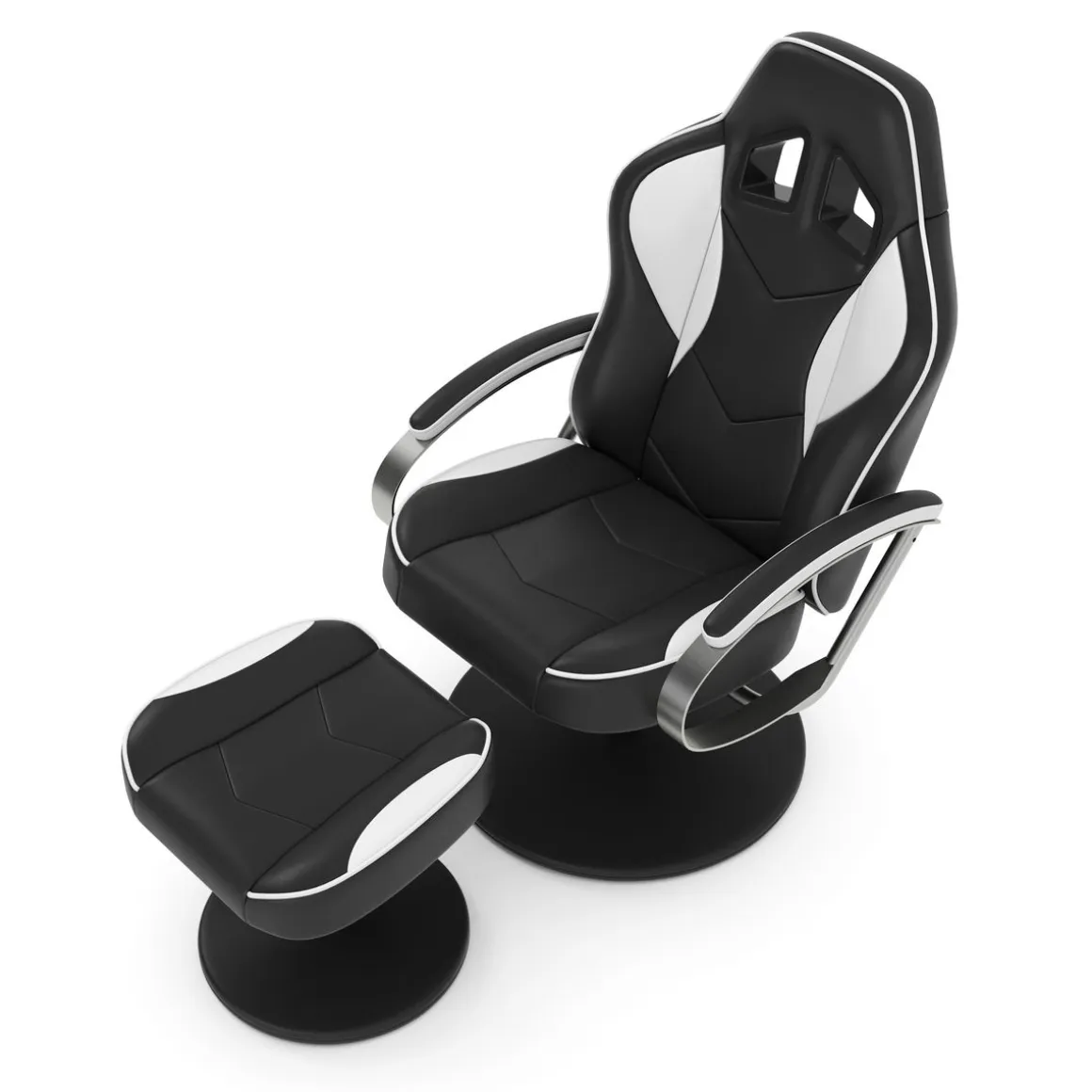 Fernsehsessel Leder mit Fusshocker weiss/schwarz