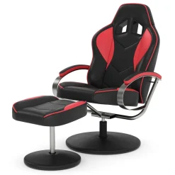 Fernsehsessel Leder mit Fusshocker rot/schwarz