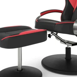 Fernsehsessel Leder mit Fusshocker rot/schwarz