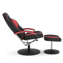 Fernsehsessel Leder mit Fusshocker rot/schwarz
