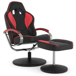 Fernsehsessel Leder mit Fusshocker rot/schwarz