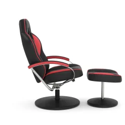 Fernsehsessel Leder mit Fusshocker rot/schwarz