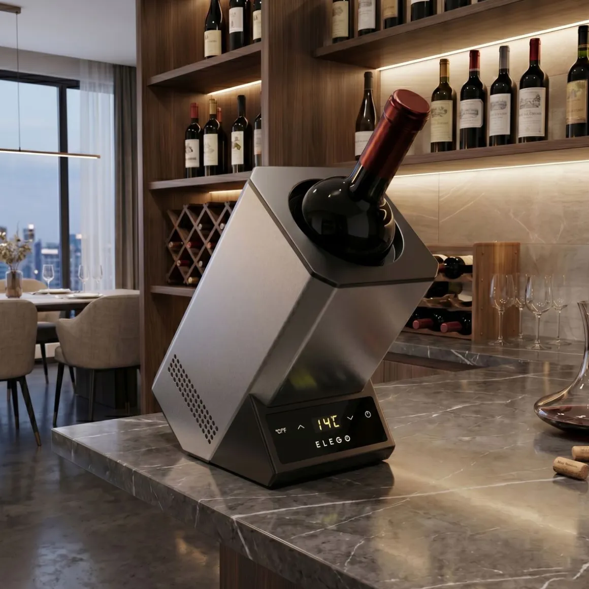 Flaschenkühler Edelstahl für 1 Flasche elektrisch silber