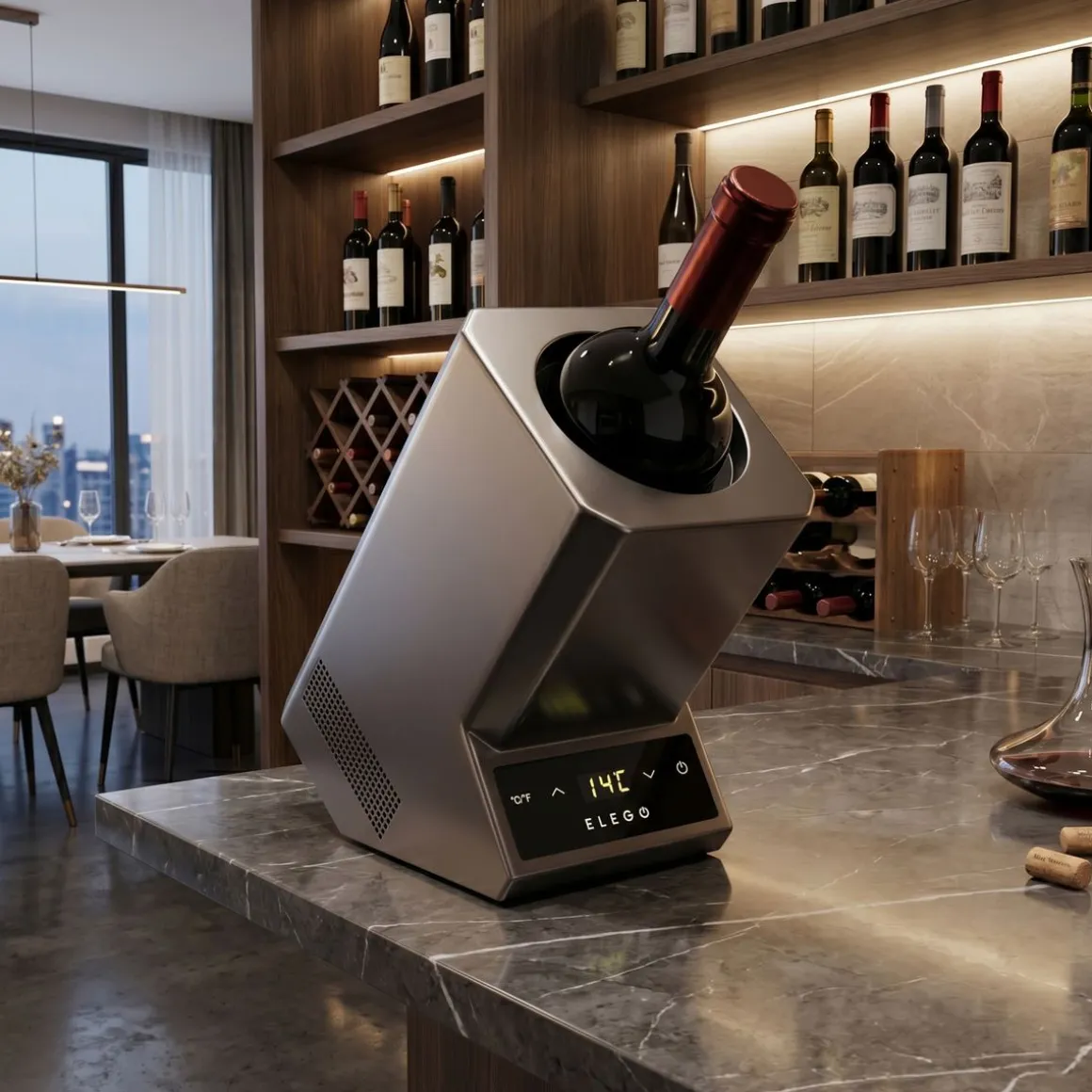 Flaschenkühler für 1 Flasche elektrisch grau