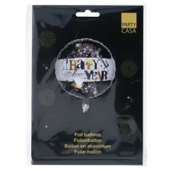 Folienballon Happy New Year Ø 45 cm schwarz/weiss