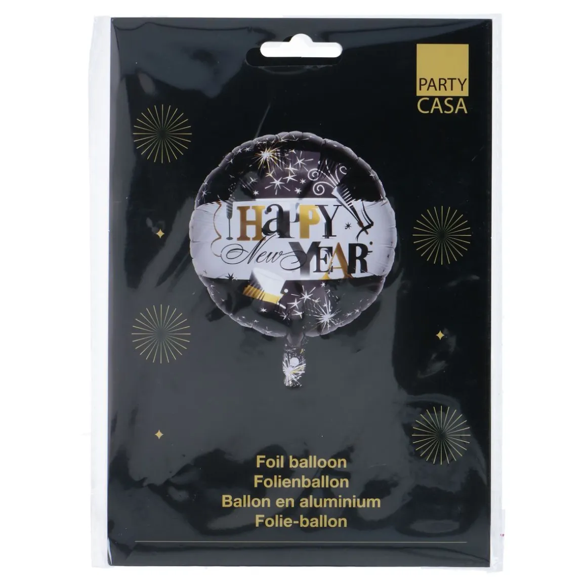 Folienballon Happy New Year Ø 45 cm schwarz/weiss