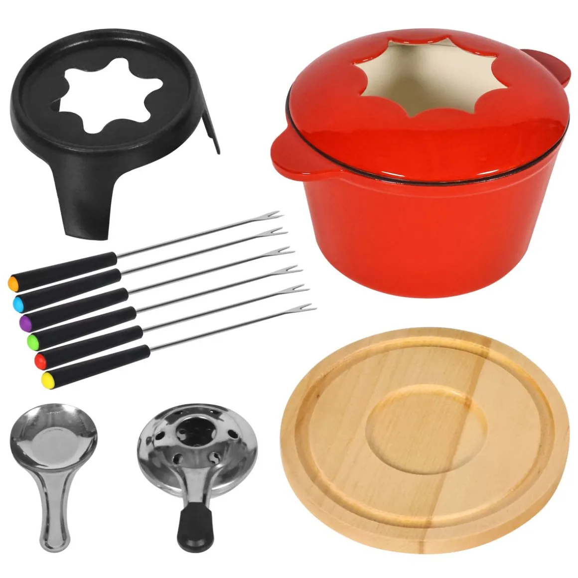 Fondue Set Gusseisen 10-teilig rot