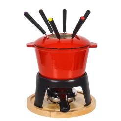Fondue Set Gusseisen 10-teilig rot