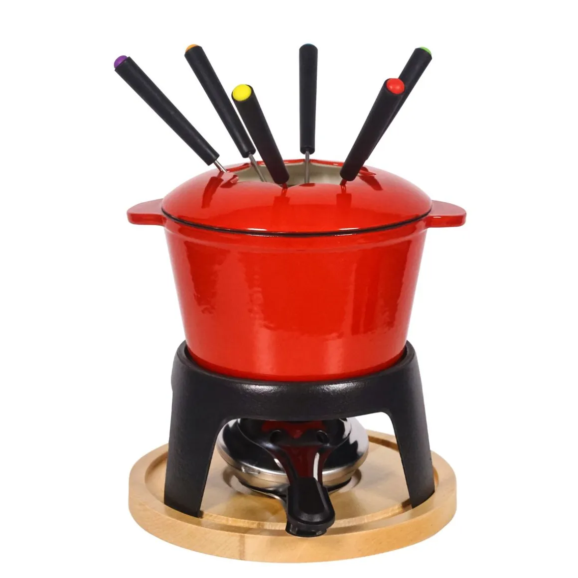 Fondue Set Gusseisen 10-teilig rot