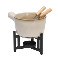 Fondue Set Porzellan 4-teilig weiss/schwarz