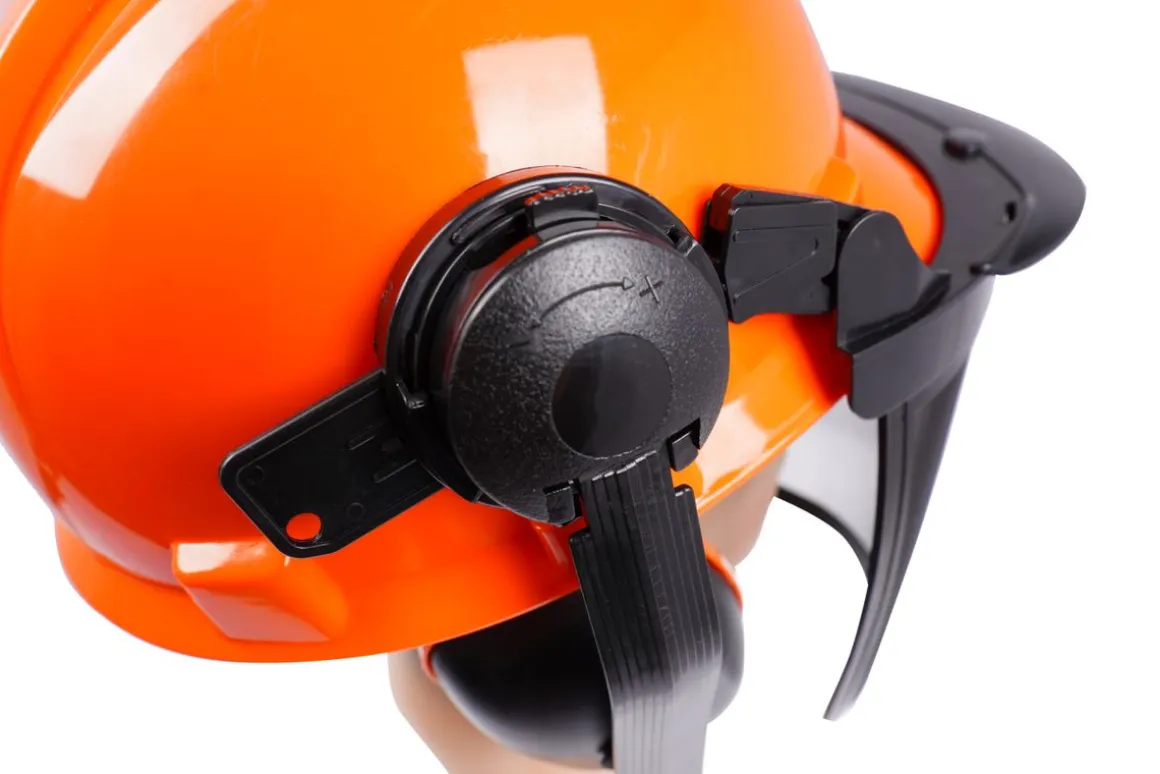 Forsthelm mit Visier und Gehörschutz orange