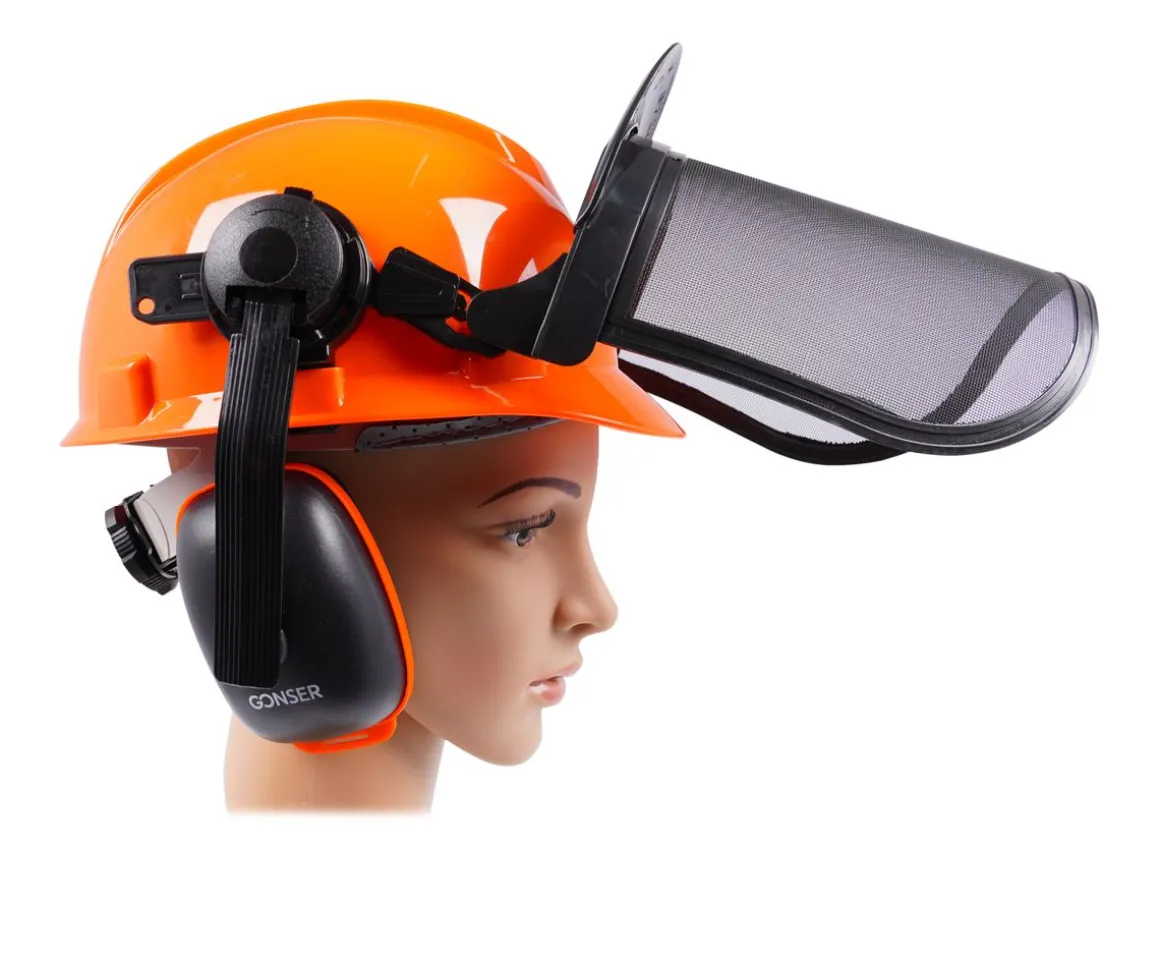 Forsthelm mit Visier und Gehörschutz orange