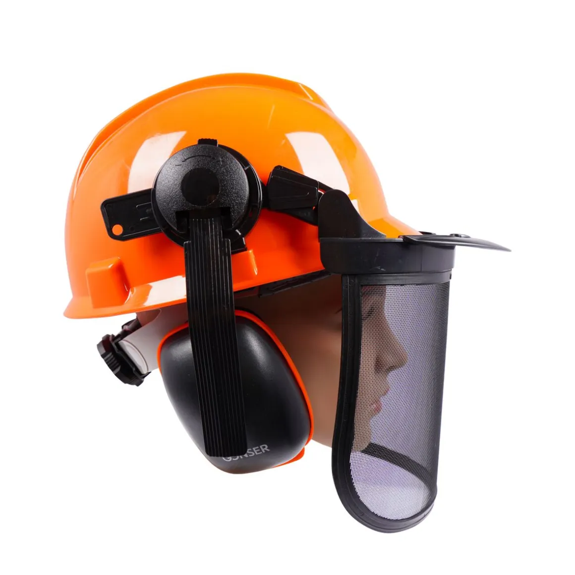 Forsthelm mit Visier und Gehörschutz orange