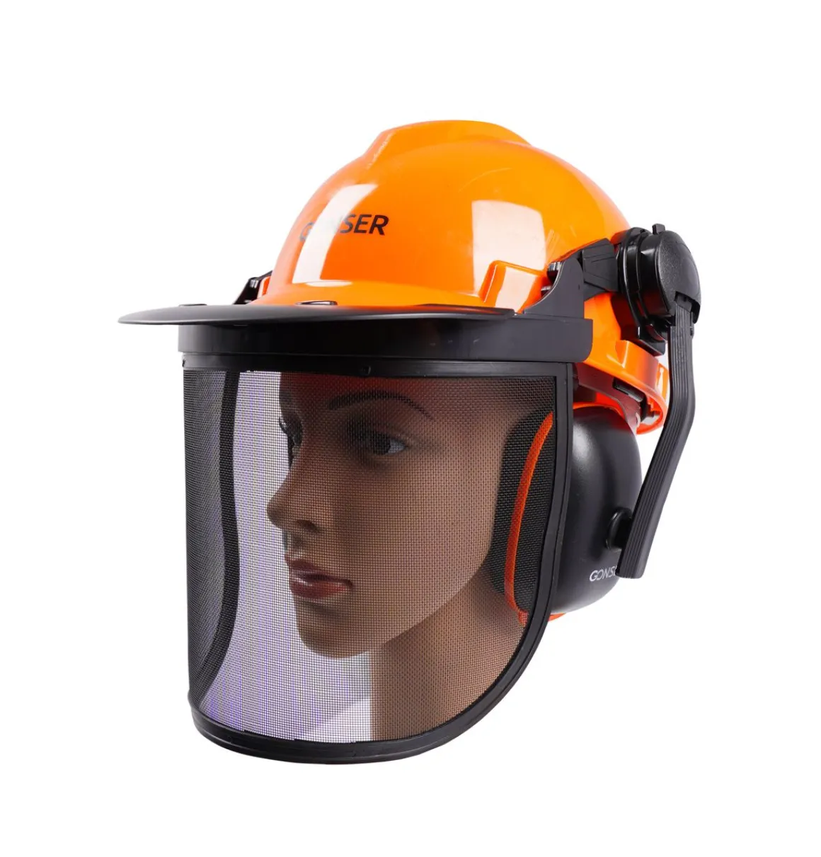 Forsthelm mit Visier und Gehörschutz orange